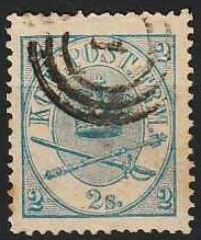 FRIMÆRKER DANMARK | 1864-70 - AFA 11 - 2 Skilling blå - Krone Scepter - Stemplet